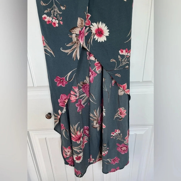 Windsor Green and Pink Floral High Low Maxi Dress with Off Shoulder Sleeve - Picture 3 of 6